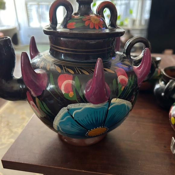Vintage Red Clay Tea Pot | Terra Cotta Pottery Tea Pot with Tea Cups |